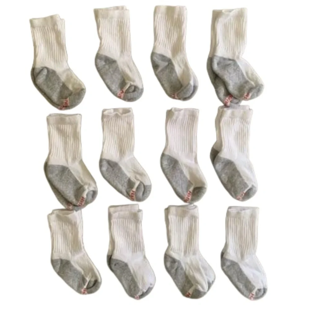 Hanes White Crew Small Socks 12 Pairs